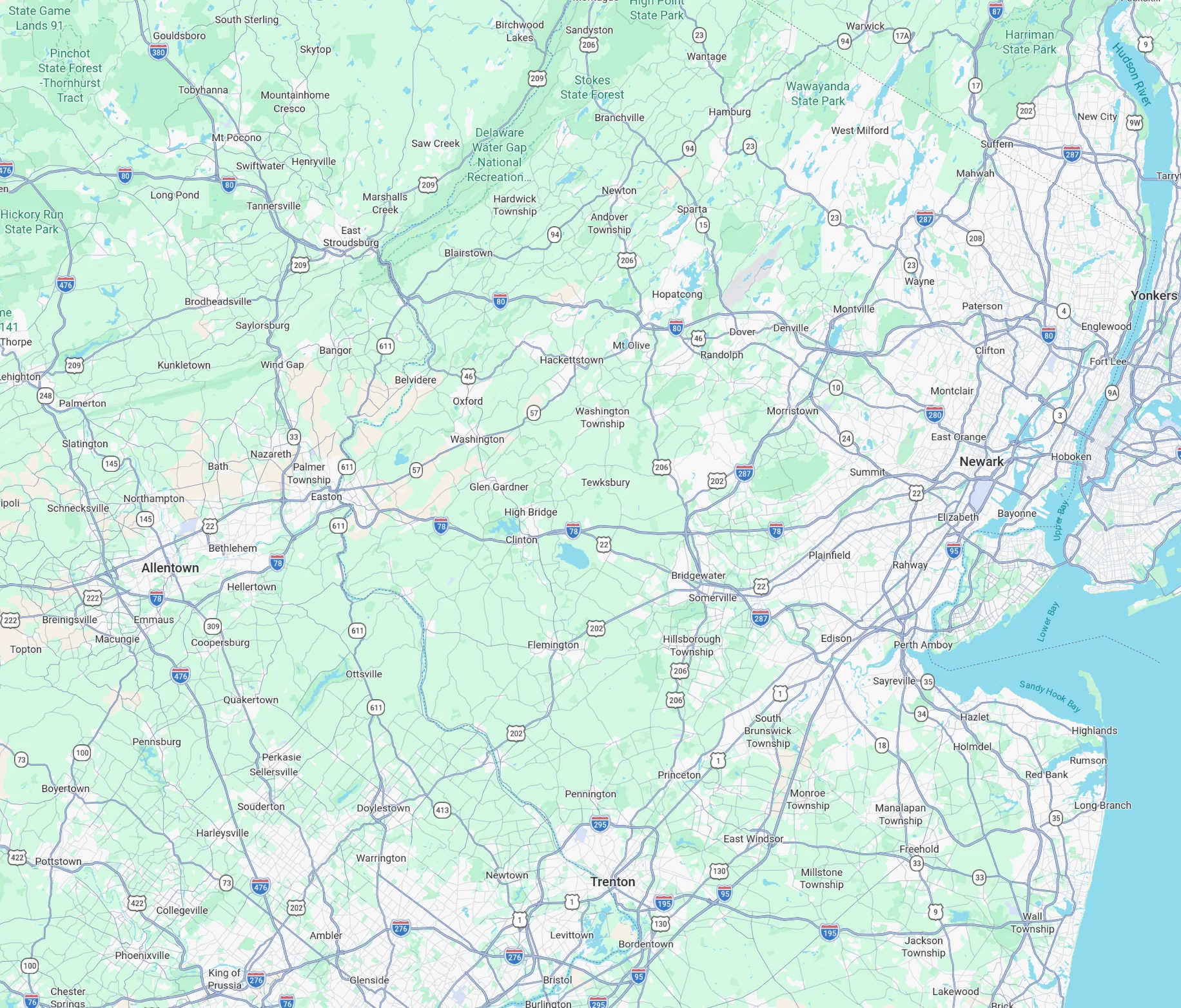 Map showing campground locations near High Bridge, NJ